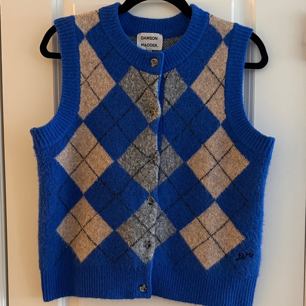 Damson Madder Blue Argyle Knit Vest
